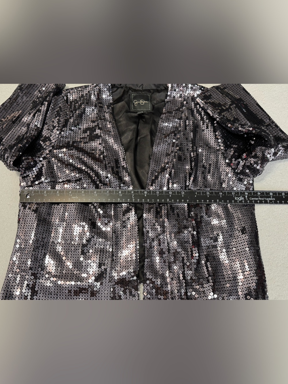 Jessica Simpson Black Sequins Lined Shrug Jacket Medium 3/4 Sleeve - Picture 8 of 8